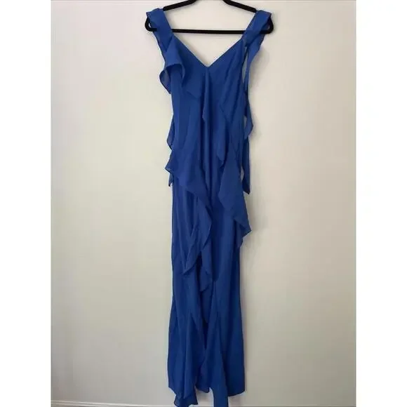 Revolve Amanda Uprichard Cantara Gown Cobalt blue ruffle design  S New $277 msrp - Picture 5 of 9